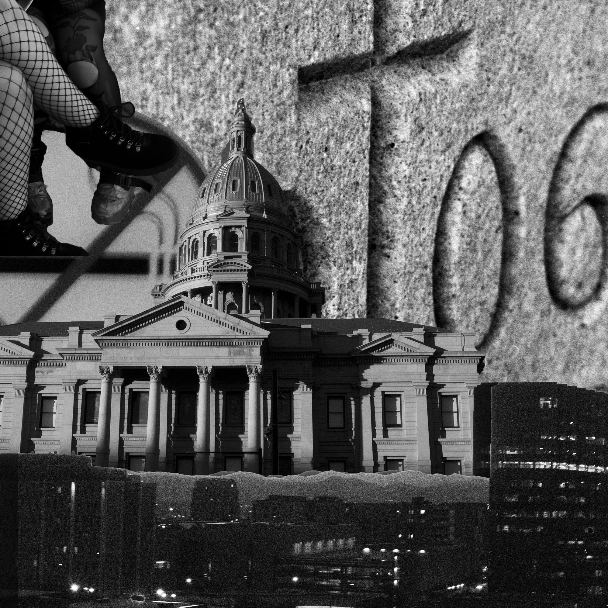 Black-and-white urban wall