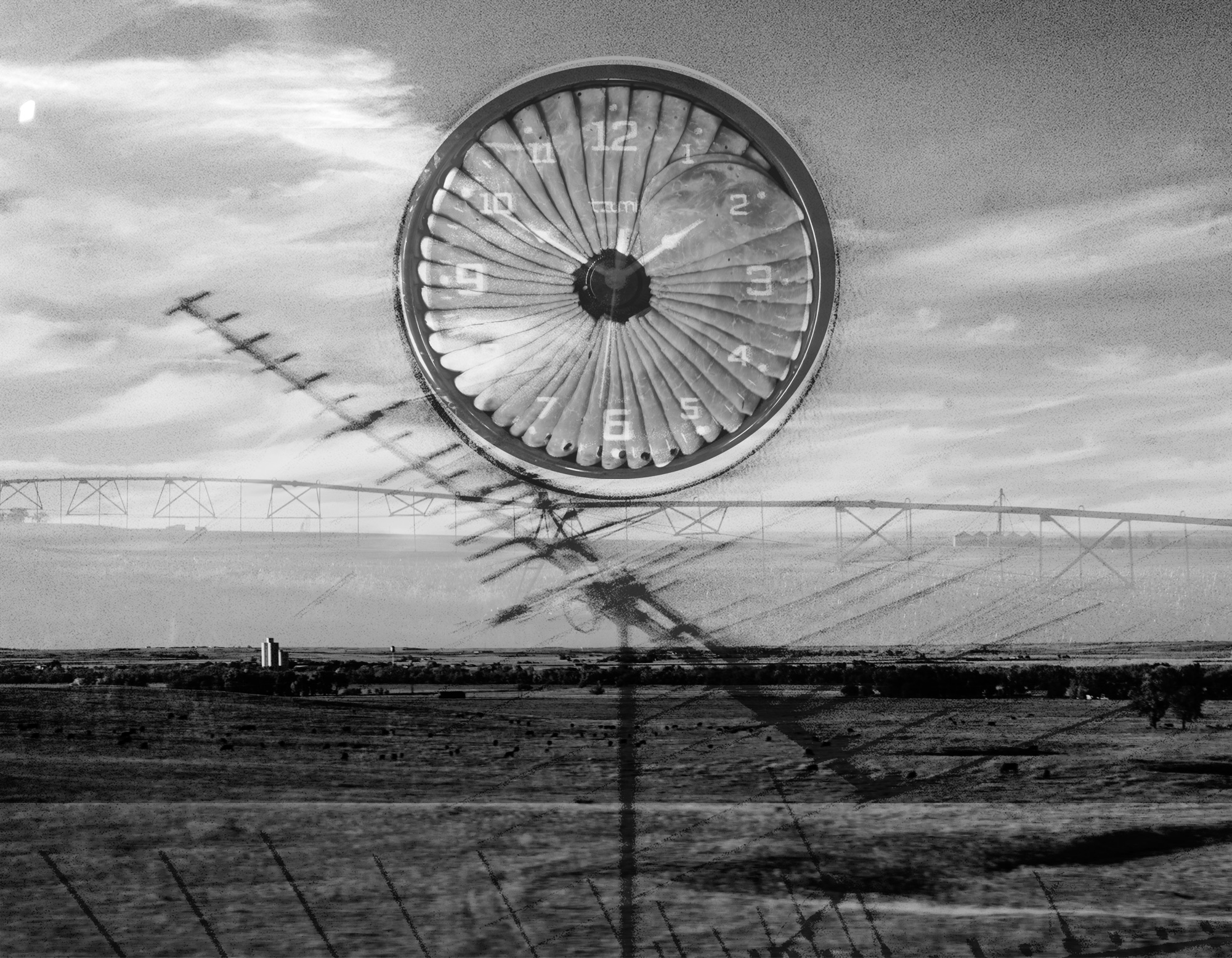 Circular fan sculpture in a field